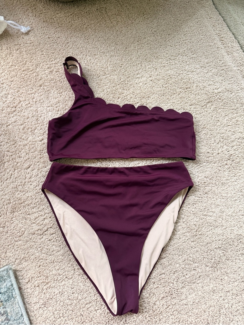 Chelsea28 Nordstrom Scallop One-Shoulder Bikini Set | Plum | Medium